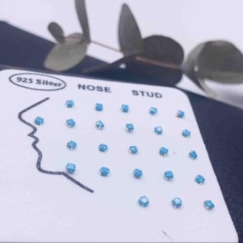 24 pieces of pure silver nose ornaments straight needle with Ball Mini Turquoise nose ring and nose nail
