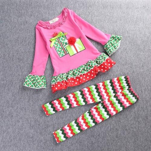 Xmas Christmas Kids Child Girls Baby Clothes Dress Tops+Pants Outfit Set Gifts print Cotton Blend Fashion Clothing Sets