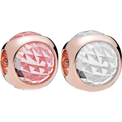 Rose Gold Pink & Clear Radiant Droplet With Crystal Beads Fit 925 Sterling Silver Bead Charm Bracelet Bangle Diy Jewelry