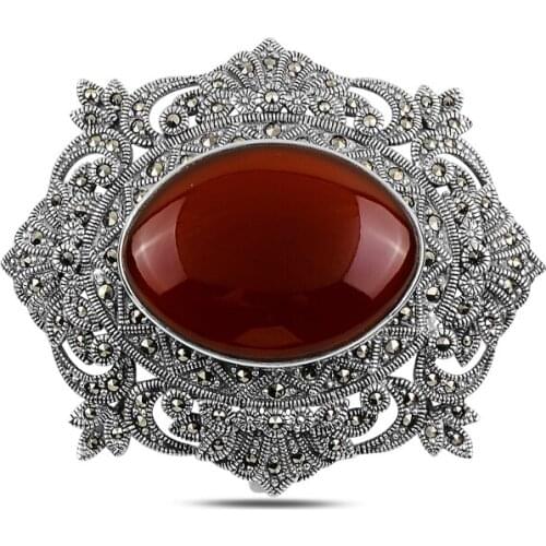 Silverlina Silver Natural Stone & Marcasite Brooch & Pendant