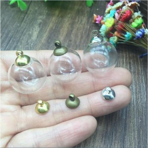100sets/lot 20*5mm glass bubble with 8mm beads cap set DIY Glass bottle vial pendant necklace pendants charms jewelry finidngs