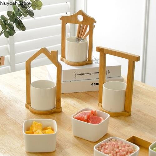 Japanese Tableware Storage Rack Stainless Steel Fork Set Cute Cake Fork Dessert Fork Spoon Storage Jar Living Room Decoration