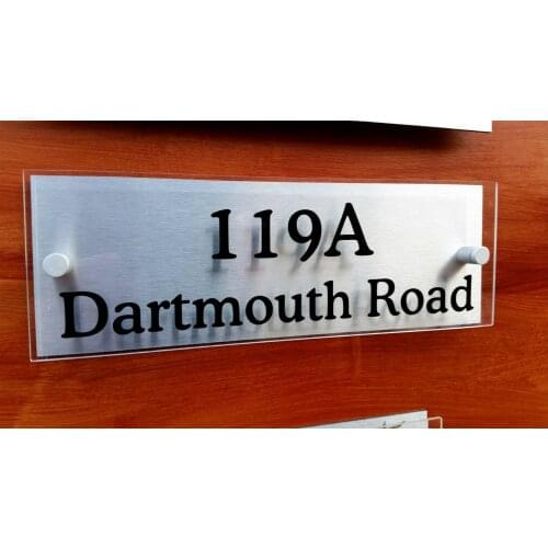 House number Modern House Sign Door Number Address Acrylic Brushed Aliminium Plate + Fixings Door sign