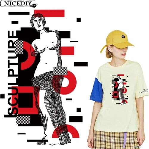 Nicediy Iron On Transfers For Clothes Fashion Goddess Statue Patches Heat Transfer Vinyl Sticker Thermal Transfer Applique Badge