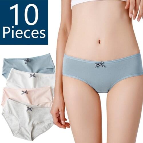 10 PCS/lot Women Underpants Soft Cotton Panties Girls Solid Color Briefs bow Panty Sexy Lingerie Female Underwear M-XXL Panty
