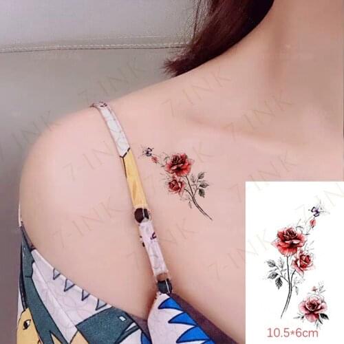 Waterproof Temporary Tattoo Stickers Womens Cute Red Rose Flower Purple Butterfly Body Art Arm Fake Tatto Flash Tatoo For Men
