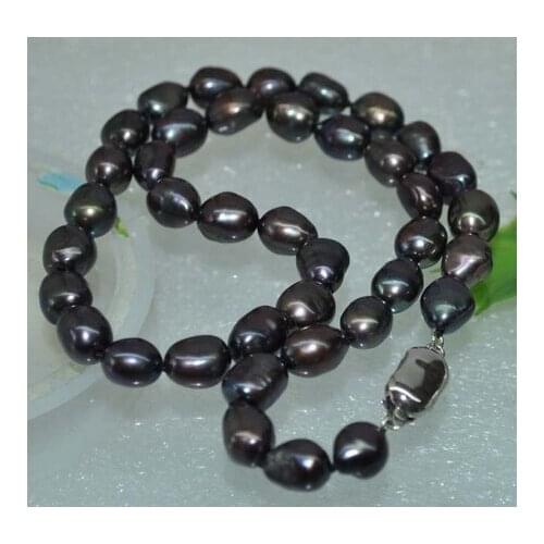 Women Gift Freshwater Jewelry Genuine Natural fashion 9-10mm Black Cultured Pearl Necklace