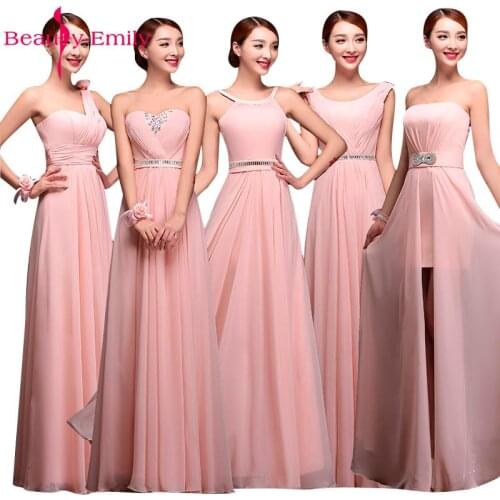 Beauty Emily Hot Selling Pink Bridesmaid Dresses 2020 Chiffon Vestidos De Festa Longo Gowns Party Wedding Elegant Floor Length