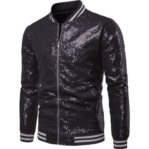 2019 New Men Shiny Gold Sequin Jackets Glitter Jackets Male Nightclub zipper Fly Jackets DJ Stage Jackets