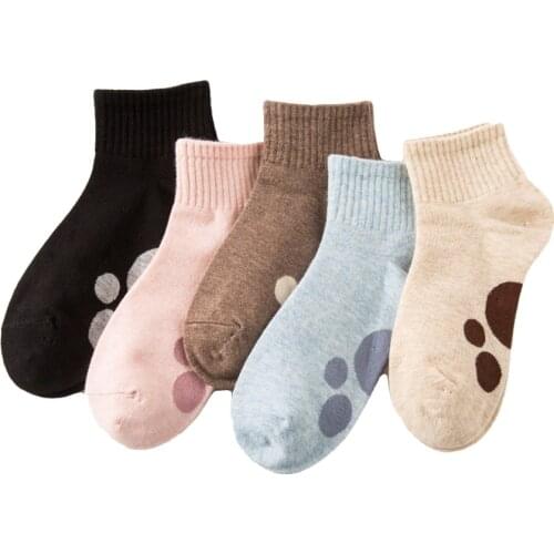 5 Pairs/lot Cute Cat Paws Short Women Socks Casual Cotton Cartoon Pattern Harajuku Funny Ankle Ladies Socks Size 35-40 2019 New