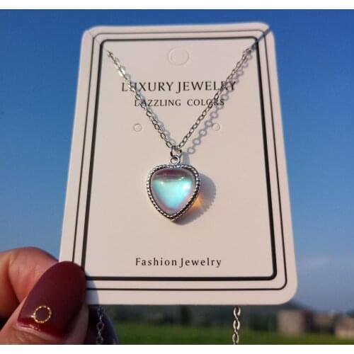 925 Sterling Silver Moonstone Heart Charm Necklaces & Pendants For Women Girls Party Jewelry choker collares dz514