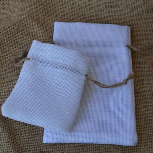 White Flax Jewelry Gift Pouches 8x11cm 9x12cm 10x15cm pack of 100 Candy sack eyelashes Makeup Jute Drawstring Bags