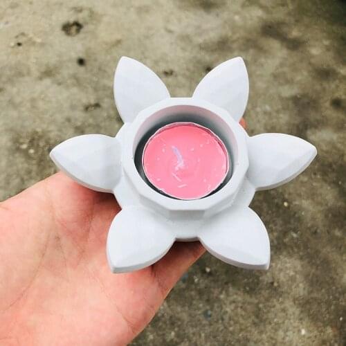 Diamond Lotus Candlestick Concrete Mold Handmade Cement Decor Plaster Tealight Holder Silicone Mould Concrete Candle Cup Mold