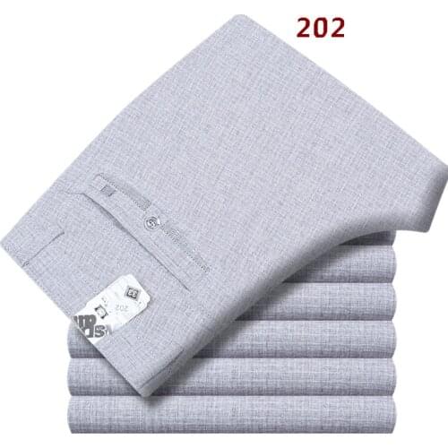 Mens Business Thin Linen Trousers Size 30-42 Spring Summer Suit Pants for Men Loose Men Dress Pants Classic Straight Formal
