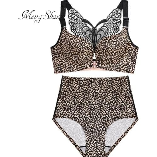 Bra seedless plus size bra lingerie Front buckle and back size ABCDE cup Leopard print sexy gathering Anti-droop slim bra set