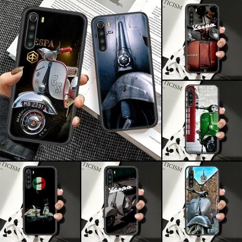 Vespa Scooter Phone Case For Xiaomi Redmi Note 7 8 9 10 7A 8T 9A 9T 9S 10S Pro black luxury cell cover fashion back pretty coque