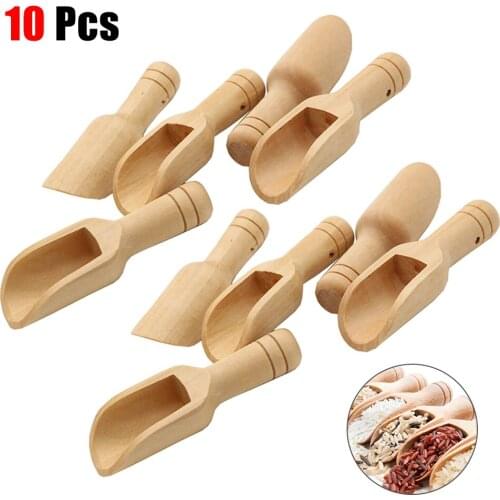 10 PCS Wood Herb Powder Spoon Bath Shower Rice Spice Salts Mini Scoops Spoon Wooden Kitchen Cooking Baking Tools