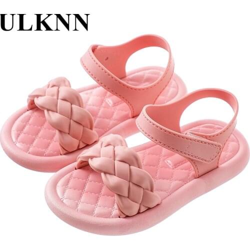 ULKNN Pink Childrens Sandals Girl Princess Shoes With Open Toe Hook And Loop Soft Kids Shoes Summer Solid Sandal Girl Wedding