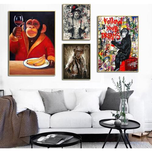 Graffiti Monkey Orangutan Follow Your Dreams Art Canvas Print Painting Gorilla Animal Wall Picture Chimp Home Decoration Poster