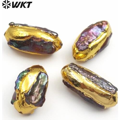 JF283 WKT Trendy Design Bizarre Shape Natural Abalone Shell With Gold Trim And Magic Color For Women Jewelry Making Findings