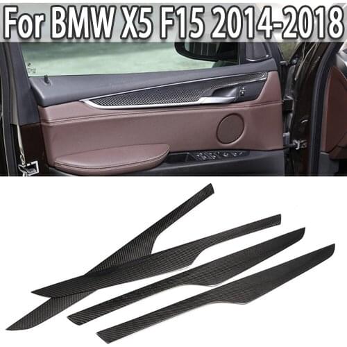K-Car 1 Set Interior Door Decoration Panel Cover Trim Real Carbon Fiber For BMW X5 F15 2014-2018 Car Accessories