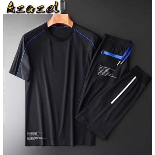 Azazel Summer Mens Sets (T-shirt+Pants) Luxury Round Collar Printed Short Sleeves Sport Men Sets Plus Size 4xl Slim Fit Man Sets