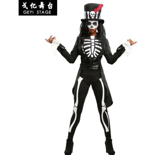 Wizard Horror Voodoo Skull Costume Women Men Coat Jumpsuit Robe Priest Witch Dress Skeleton Zombie Halloween Purim Party Fancy