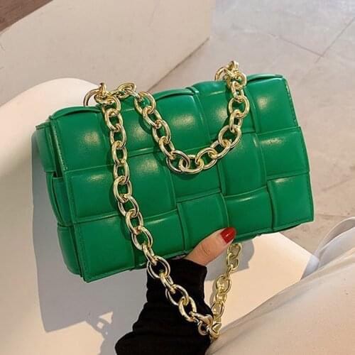 Square Weave Bags For Women 2020 Trend Leather Handbags Plaid Bag With Thick Chain Strap Shoulder Bag Samll Black Crossbody Bag