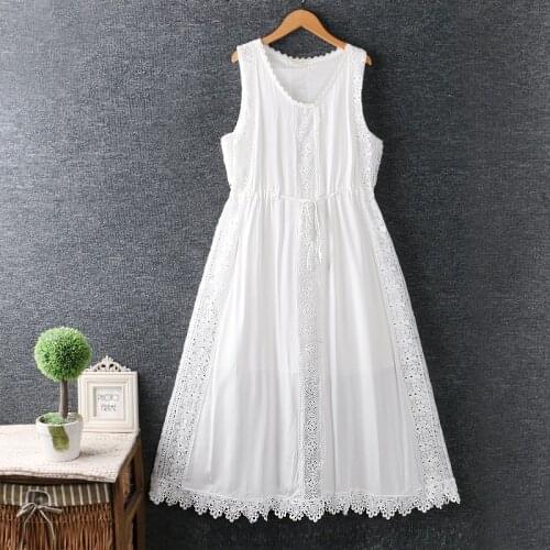 Lamtrip Unique Fairy White Lace Patchwork Drawstring Cotton Rayon Lolita Princess Sleeveless Beach Dress