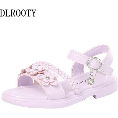 Summer Children Sandals Shoes Girls Appliques Flower Princess Kids Party Fashion Beach Buckle Strap Flat Toddler Baby