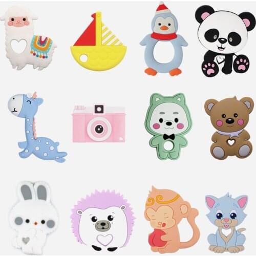 Lemon Comeon Baby Teething Cartoon Cat Bear Sheep Silicone Teether Pendant DIY Penguin Necklace Accessories Infant Chew Toys