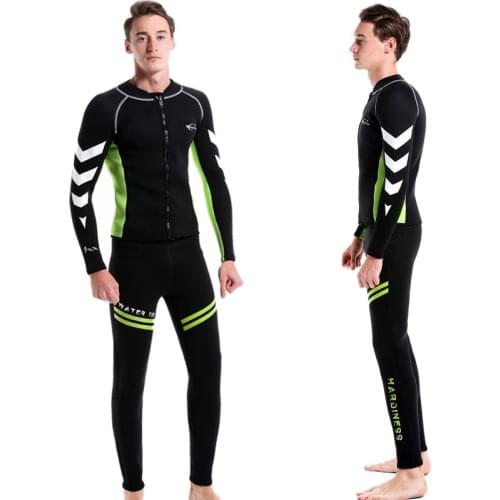 Men 3MM Two Pieces SCR Neoprene Wetsuit Swimming Beach Suit Surfing Snorkeling Long Sleeves Diving Suit Jumpsuit Rash Guard