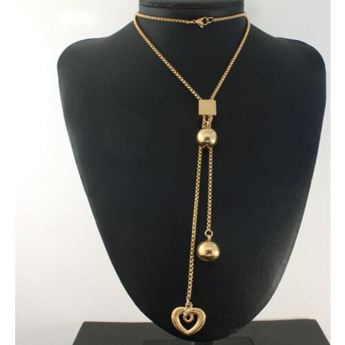 60cm Long Charm Sweater Gold Color Stainless Steel Jewelry Necklace For Woman Romantic Chain Necklace Round Pendant NEIZEKBF