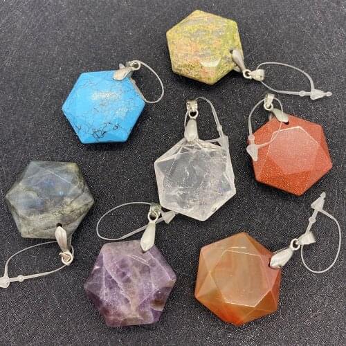 Wholesale Multi-color Hexagonal Shape Pendant Natural Stone Material for Jewelry Making DIY Handmade Accessories Bead Decoration
