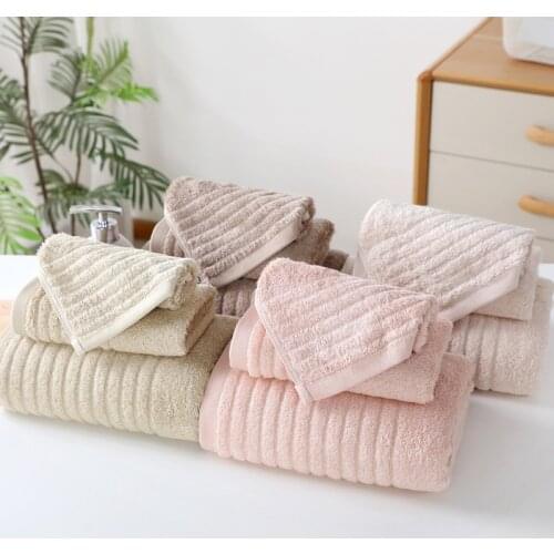 2Set Wave Pattern Bamboo Fiber Towel Bath Towel Three-piece Thickened Absorbent