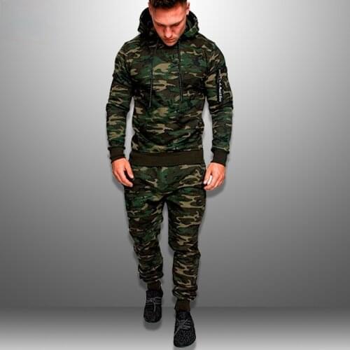 Casual Men Sets Spring Autumn Camouflage Mens Tracksuit 2021 Outwear Sportsuit Hooded Sportswear Hoodie + Pants two piece Set