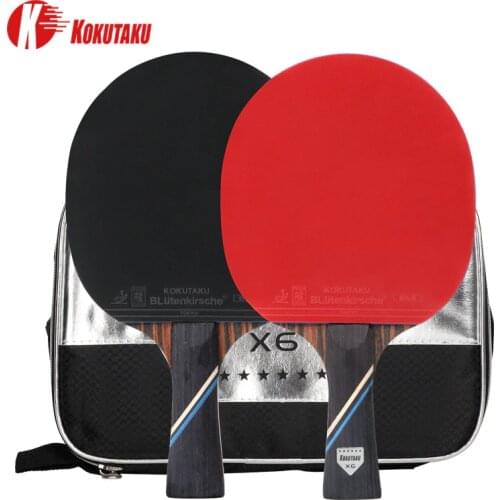 KOKUTAKU ITTF profesional 6 Star ping pong racket Ebony Carbon table tennis racket bat set double face 868 pimples in rubber
