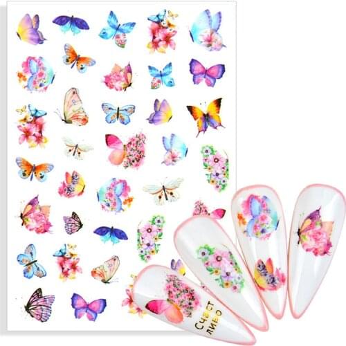 1 Sheet Spring Blue Butterfly Alphabet Designs Stickers Flower Leaves Self-adhesive Decal DIY Slider For Manicuring Decoration