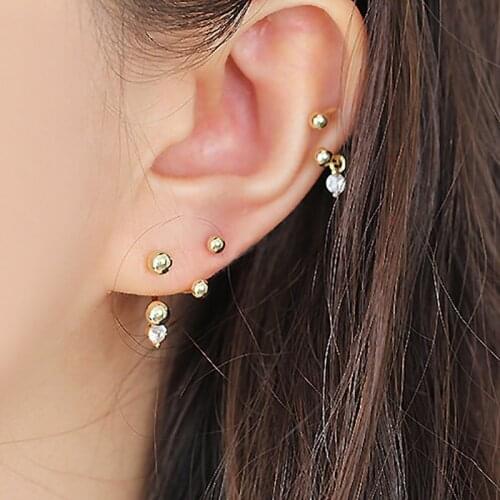 S925 Sterling Silver Earring Simple Zircon Half Circle Hook Ear Ring Screw Ear Bone Nail Fashion Personality Female Ear Jewely