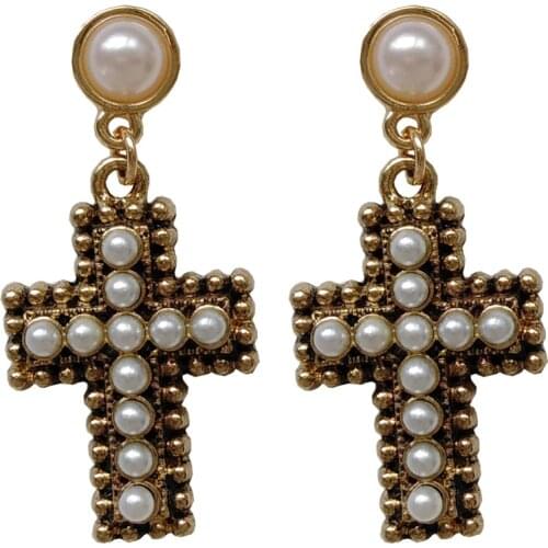 Imitation Baroque Pearls Clip Earrings No Pierced Ears for Women Female Vintage Cross Clip on Earrings Without Piercing Brincos