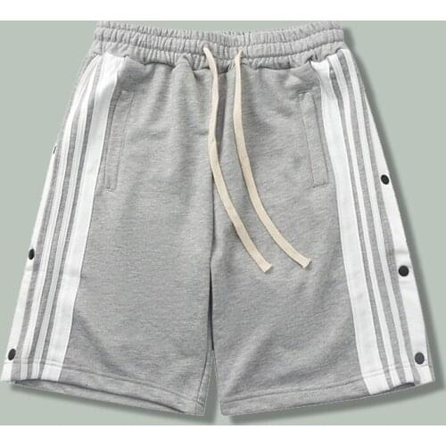 2021 Hip Hop Stripe Printing Loose Shorts Men Harajuku Button Sports Five Point Pants NEWJapanese Streetwear Jogger Casual Short