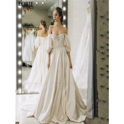LORIE Princess wedding dress Long LORIE Boho Ivory Wedding Dress Satin A-Line Puff Sleeve Bride Dresses Vestido de Voiva 2020