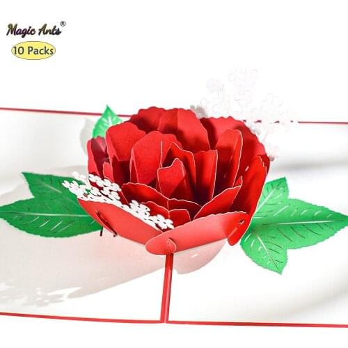 10 Pack 3D Rose Flower Pop-Up Card for Valentines Mothers Day Anniversary Wife Birthday Greeting Cards Wholesale