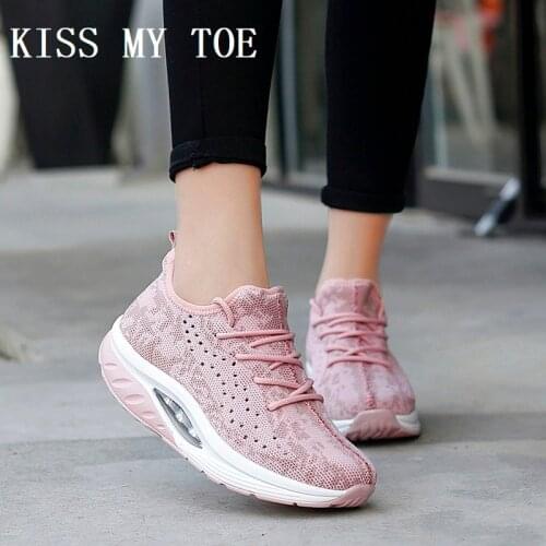 2021 Mixed Color Casual Mesh Breathable Swing Wedges Height Increasing Women Shoes Chaussure Femme High Platform Ladies Trainers