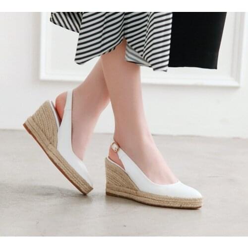 PXELENA Platform Women Pumps 2019 Autumn Wedge High Heels Slingbacks Lady Shoes Black White Beige Office Dress Large Size 34-43