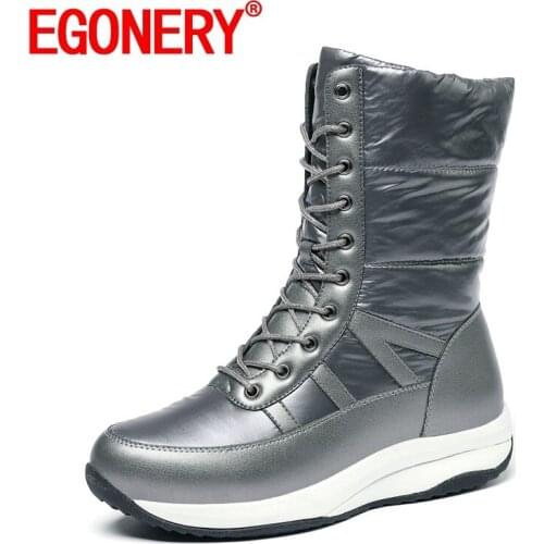 EGONERY Snow Boots 2022 Winter New Style Platform Wedges Students Ankle Boots Warm Style Cross Tied Round Toe Woman Down Boots