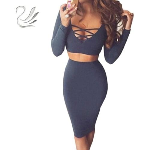 Vestidos Cotton Women Lace Up Autumn Winter White Two Piece Outfits Bandage Bodycon Dress Sexy Club Night Party Dresses