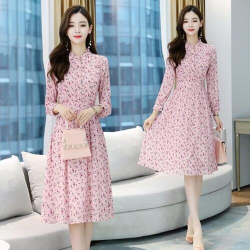 Plus Size Vintage Floral Chiffon Boho Beach Midi Dress 2021 Autumn Winter Casual Office Shirt Dress Elegant Women Party Vestidos