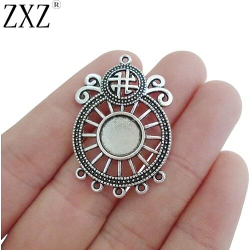 ZXZ 10pcs Round Compass Chandelier Connectors Charm Pendants Blank 10mm Round Cabochon Setting Jewelry Finding