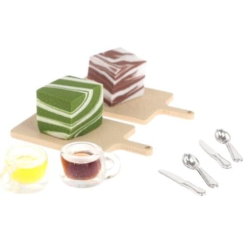 1Set 1:12 Dollhouse Miniature Tray Mousse Cake Set Craft DIY Kitchen Food Accessories Fake Miniature Decoration